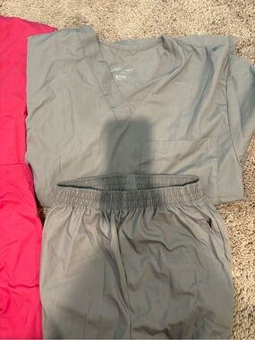 Allheart Gray & Pink Women's Scrub Set - XSM
